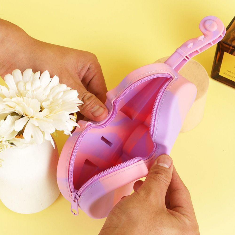 Zipper Closure Violin Stationery Bag High Appearance Level Silicone Zipper Pencil Bag  School Use