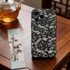 Black Lace Print Phone Case For iPhone 17, 16,15,14,13,12,11 Plus,Pro Max, Others Soft Black Cover
