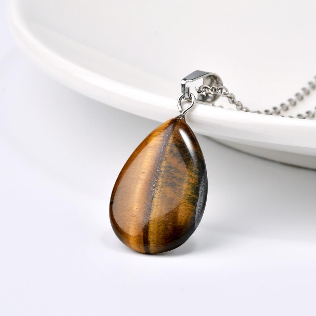 1pc Fashion Natural Stone Amethyst Rose Quartz Water Drop Pendant Necklace Bohemian Women's Elegant Festival Party Jewelry