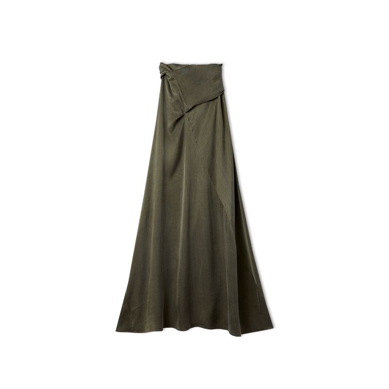 

2025 Autumn Clothing New Arrival K-style Minimalist Stylish Anti-Wrinkle Cuprammonuium Skin Feeling Slim Looking Outfit Top/Skirt for Women Jungle Green [Overskirt]] S