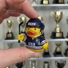 Niche Sports Event Peripheral Hockey Player Rubber Duck Resin Figurine, Statue with Complete Helmet Sturdy Sculpture Stick Jersey Gear, Weatherproof