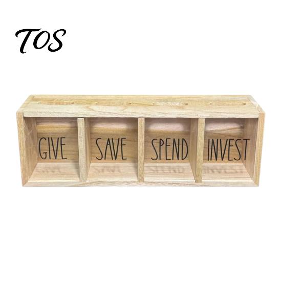 Clear Acrylic Cash Organizer Wooden Piggy Bank with 4 Compartments, Transparent Money Box, Saving Box for Kids Wall Mounting Coin Container Financial