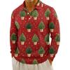 Men's Casual Christmas Print Button Long Sleeve Shirt