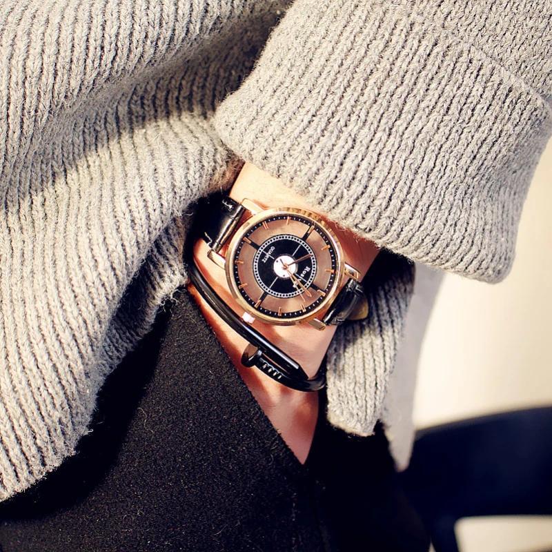 Nowe Dwustronne Puste Modne Zegarki Męskie Luksusowy Trend Zegarek Kwarcowy dla Mężczyzn Kobiet Zegarek Wizytowy Retro Męski Zegarek na Rękę Zegar Prezent