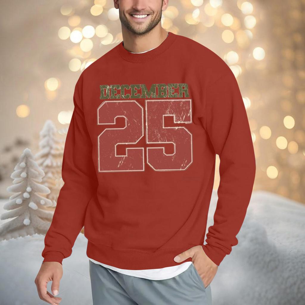 Christmas Print Loose Fit Round Neck Sweatshirt For Men