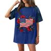 Women Casual Short Sleeve T Shirt Denim Patchwork Top 250th Independence Day Commemorative Print Relaxed Fit Lightweight Tee