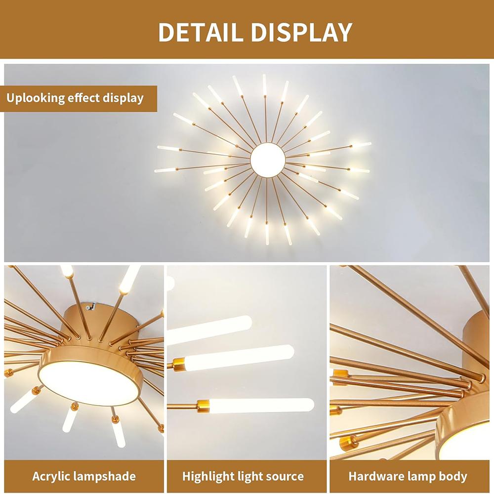 Modern LED Ceiling Light,28 Heads Gold Flush Mount Ceiling Lamp Acrylic Lampshade Chandelier, for Children's Room, Bedroom, Living Room