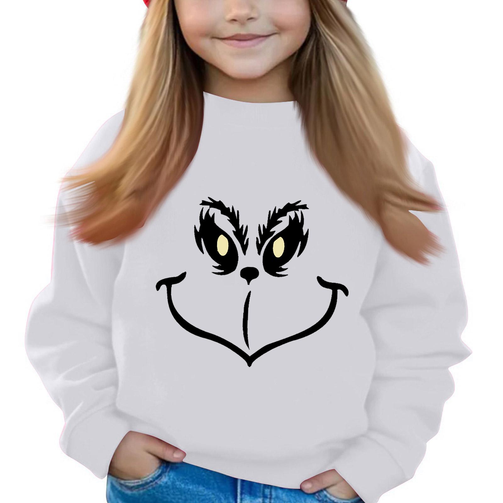 

Рождественские пуловеры с круглым вырезом для девочек, детские топы с принтом 160 белый