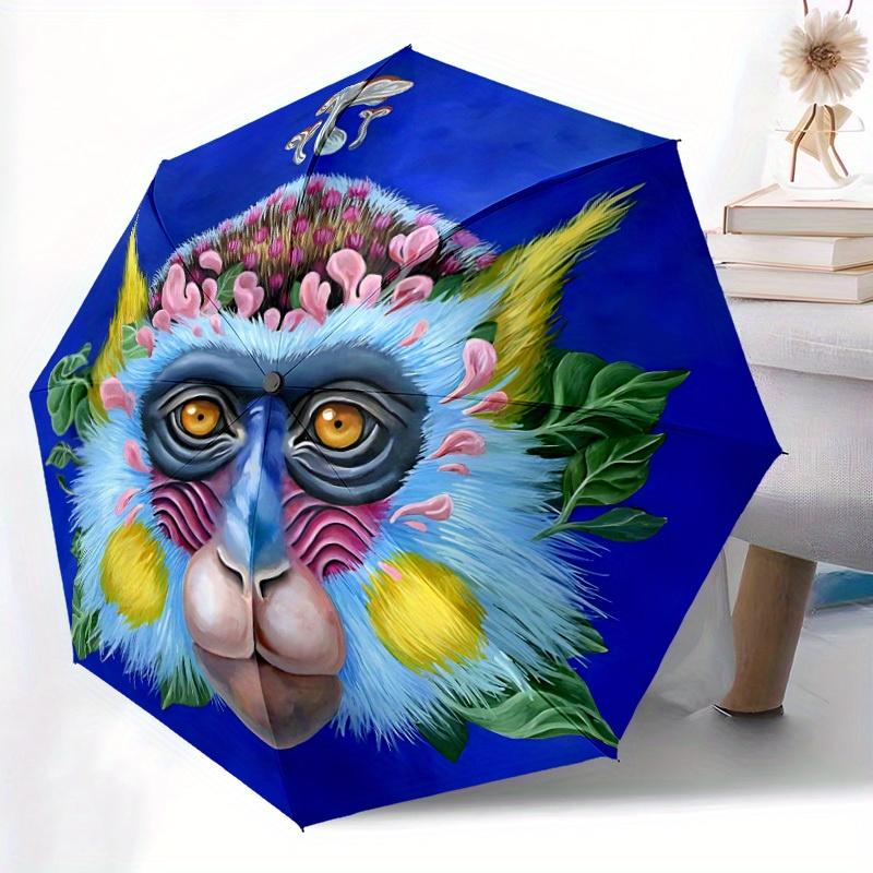 1pc Monkey Face Artwork Automatic Open/close Folding Umbrella, Compact Portable Travel Umbrella, Durable Construction yy250809120