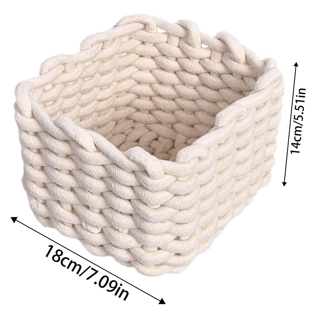 Square Cotton Rope Woven Storage Baskets Hand-woven Desktop Sundries Organize Key Cosmetics Storage Bins Organizer Box