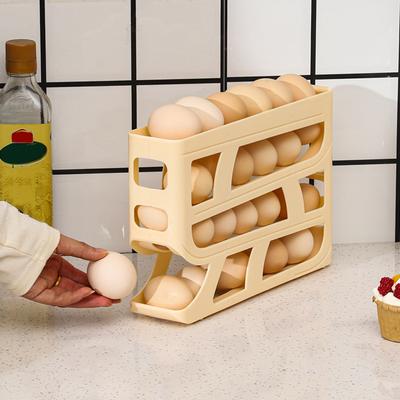 4 Tiers Stackable Egg Organizer Large Capacity Refrigerator Egg Storage Box Space-Saving Eggs Rolling Rack for Fridge Countertop