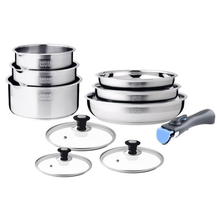

Batterie de Cuisine - Arthur Martin - AM8411 - 10 Pièces - Inox - Poignées Amovibles