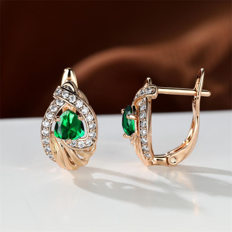 Triangle Blue Crystal Zircon Champagne Gold Ear Buckle Wedding Engagement Earrings
