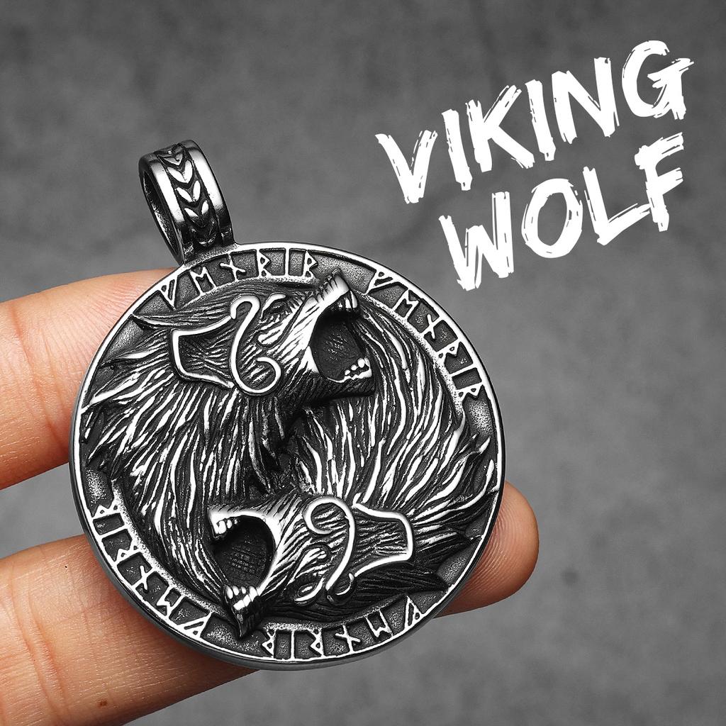 Viking Wolf Runes Ferocious Men Necklaces Stainless Steel Pendant Chain Women Punk Fashion Jewelry Accessories Gifts
