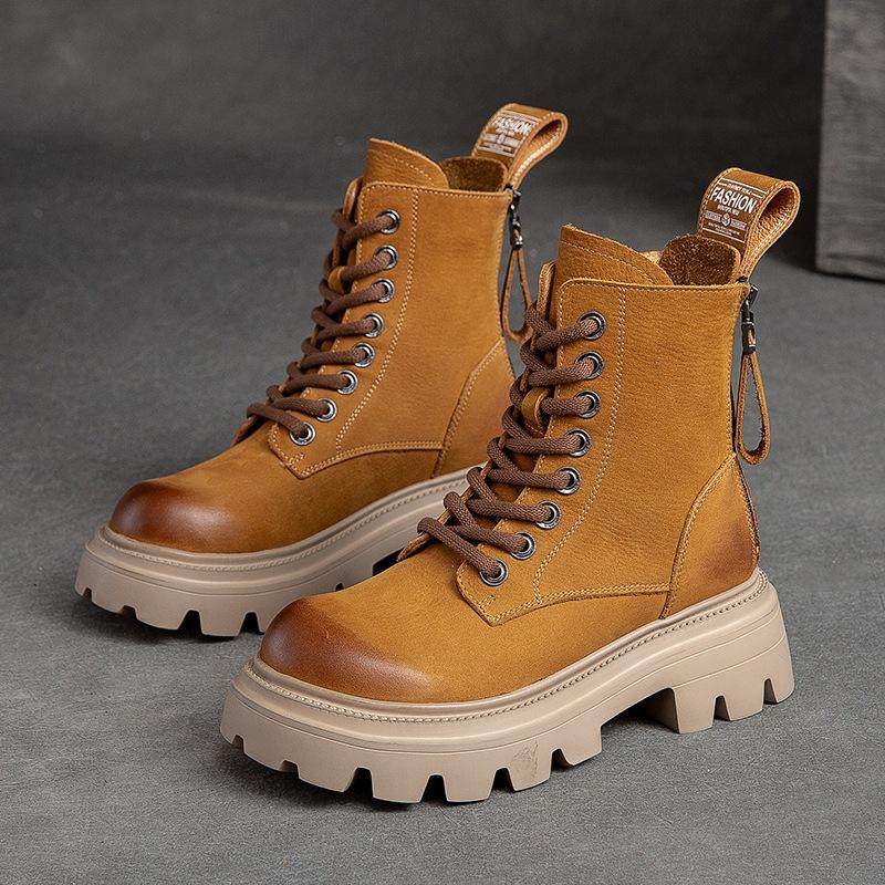 

Johnature Плюшеві теплі короткі чоботи з товстим низом з натуральної шкіри з круглим носком. Універсальні жіночі чоботи 38 жовтий