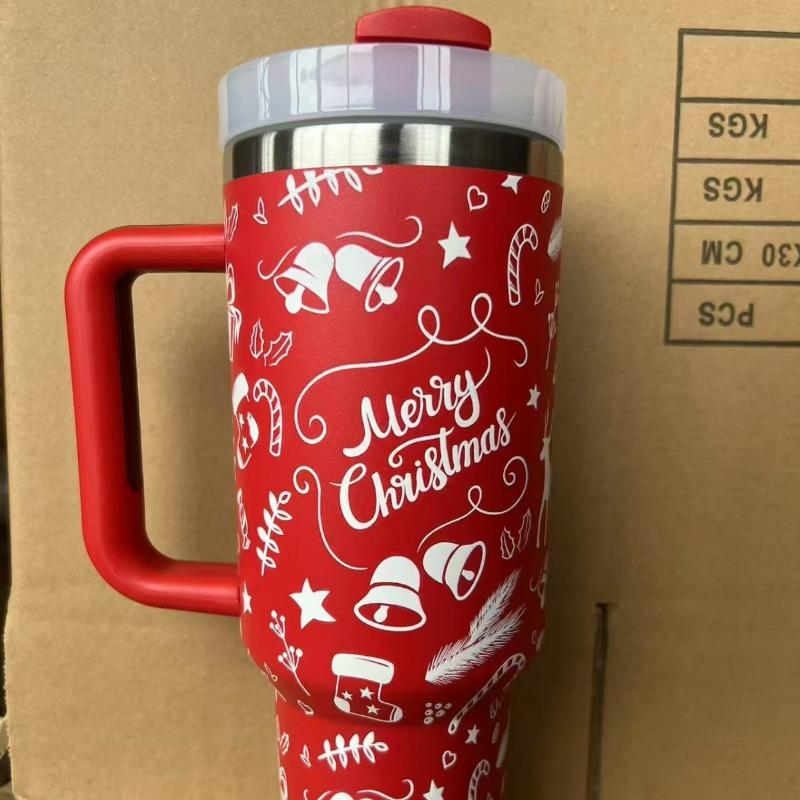 

5D Креативная Рождественская 40 унций Кружка с ручкой для автомобиля 304 Нержавеющая сталь Соломинка Кружка Бингба Автомобильная чашка-термос 40oz/1200ml