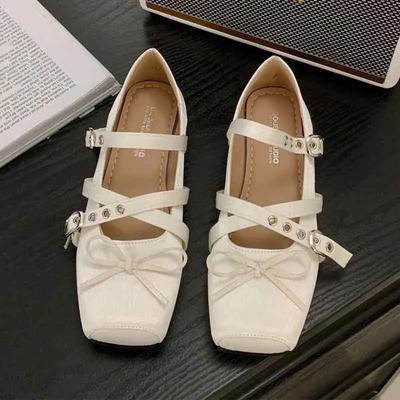 Fashion Flats Women Ballet Dance Shoes Square Toe Designer Shoes Casual Bow Sandals 2025 Summer Walking Shoes Dress Zapatillas De Mujer