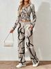 Floral pattern printed women's V-neck long-sleeved trousers set Comfortable casual versatile slim two-piece set