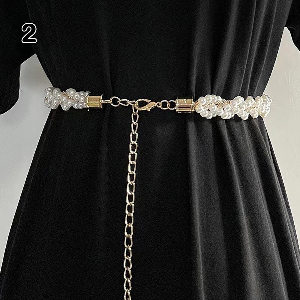 All-match Elegant Beaded Waist Chain for Dress Boho Waist Accessories Pearl Thin Waist Chain Body Jewelry Belly Chain Belt