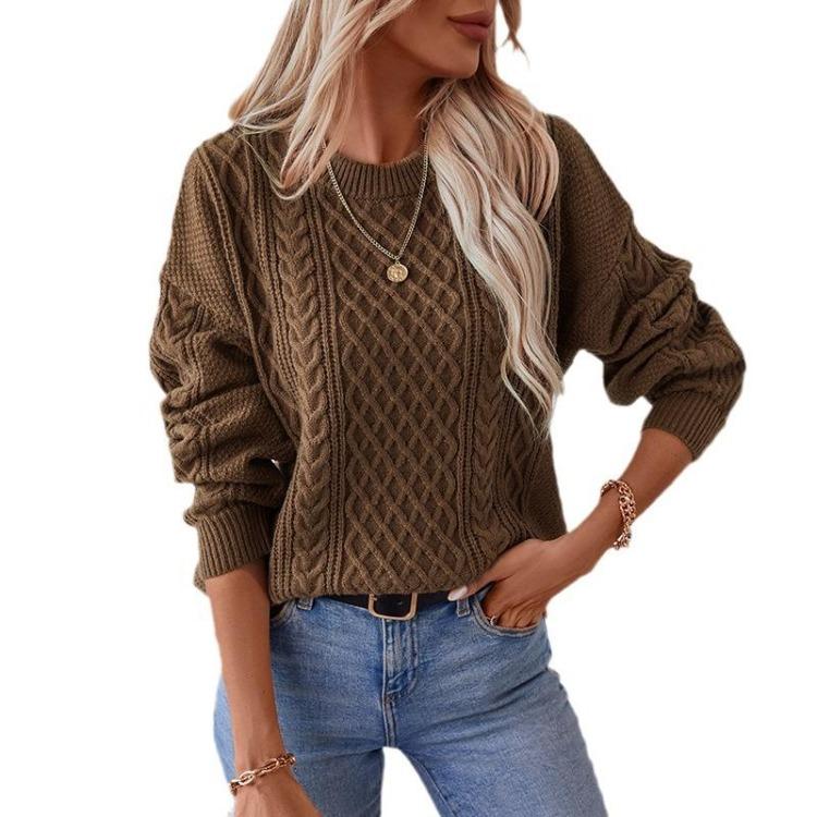 Women Chunky Cable Knit Oversized Pullover Sweater Crew Neck Long Sleeve Solid Color Casual Woven Tops Fall
