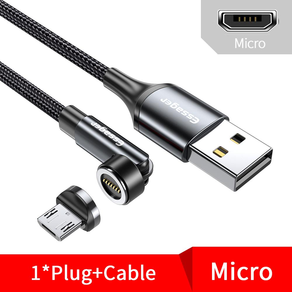 

Essager 540 Поворотний магнітний кабель 3A Швидка зарядка Micro USB Type C Кабель для iPhone Xiaomi Магнітний зарядний пристрій Телефонний кабель для передачі даних Шнур Micro-1M сірий