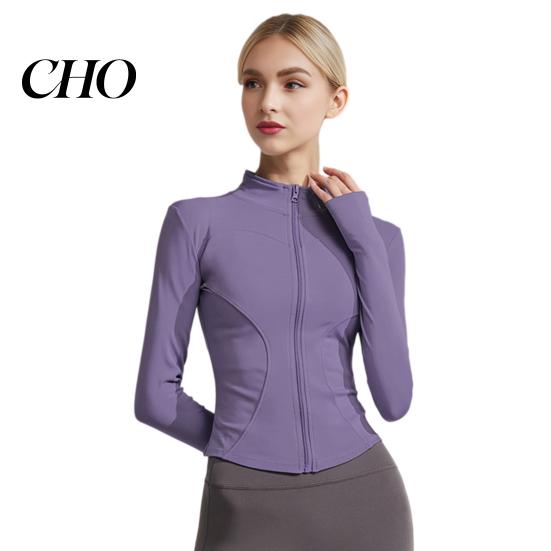 Stand-up Collar Jacket Women Long Sleeve Workout Tops Quick Dry Full Zip Crop Yoga Athletic Slim Sweat-wicking Wear Fit Shirts Sportwear with