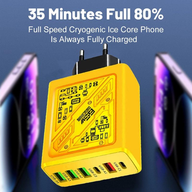 PD 65W Ladegerät USB C Schnellladung 6 Anschlüsse Handy-Ladegerät USB Typ C Ladegerät Für iPhone Xiaomi Handy Adapter EU US UK Stecker