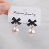Black Red Bowknot Elegant Hanging Earrings Imitation Pearl Ball Pendants Korean Fashion Sweet Small Earrings brincos 2025 new