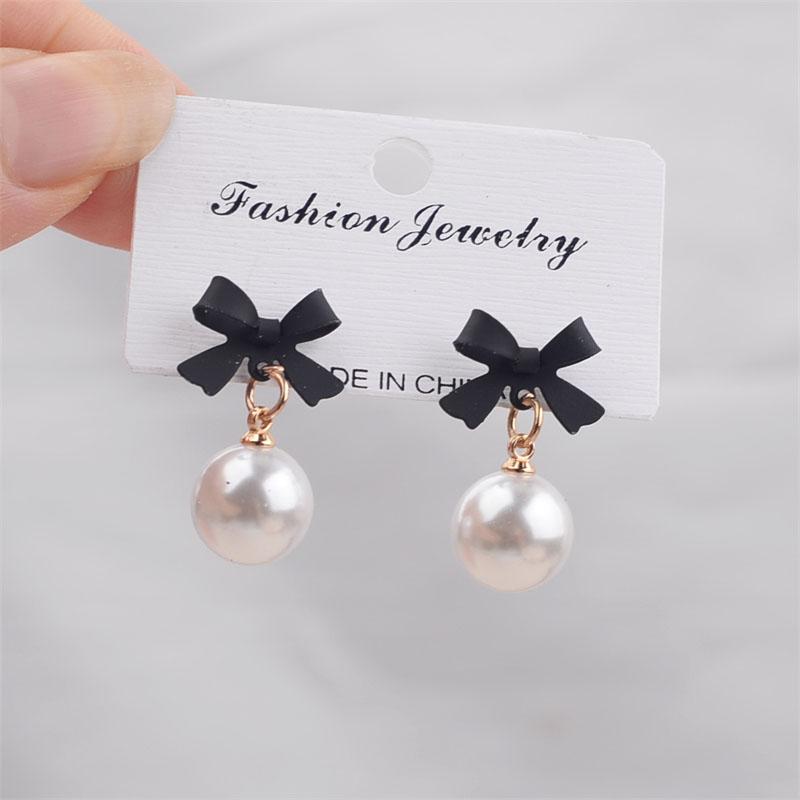 Black Red Bowknot Elegant Hanging Earrings Imitation Pearl Ball Pendants Korean Fashion Sweet Small Earrings Brincos 2025 New