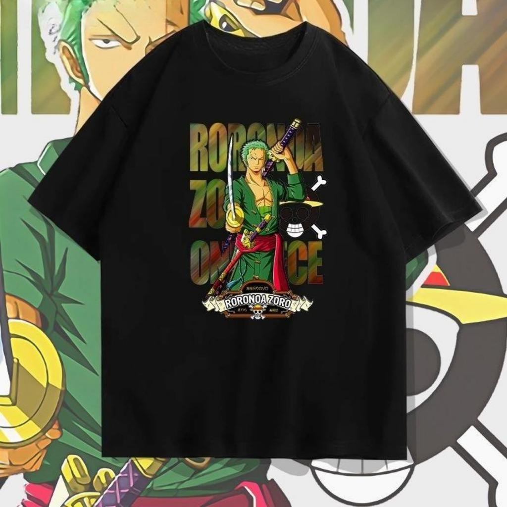 One Piece Anime Mens 100cotton Tshirt 2026 Summer New Roronoa Zoro Pattern Unisex Harajuku Short Sleeve Loose Y2K Trend Shirt