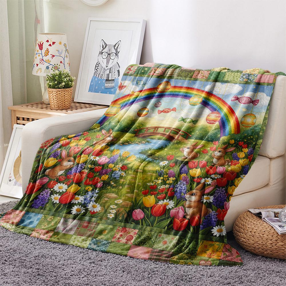 1Pc Cartoon Print Flannel Blanket, High Quality Comfortable for All Seasons, Home Decor, Warmth and Comfort, Perfect for Christmas Birthday Gift