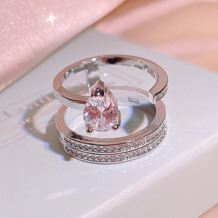 Europe and The United States New Multi Ayer Micro Set Zircon Ring Female Fashion Personality Big Stone Color Zirconium Ring