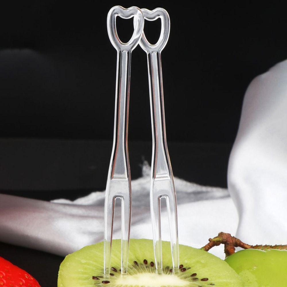 200Pcs Heart Shape Disposable Fruit Skewers Independent Packaging Cake Fork Fruit Toothpick  KTV