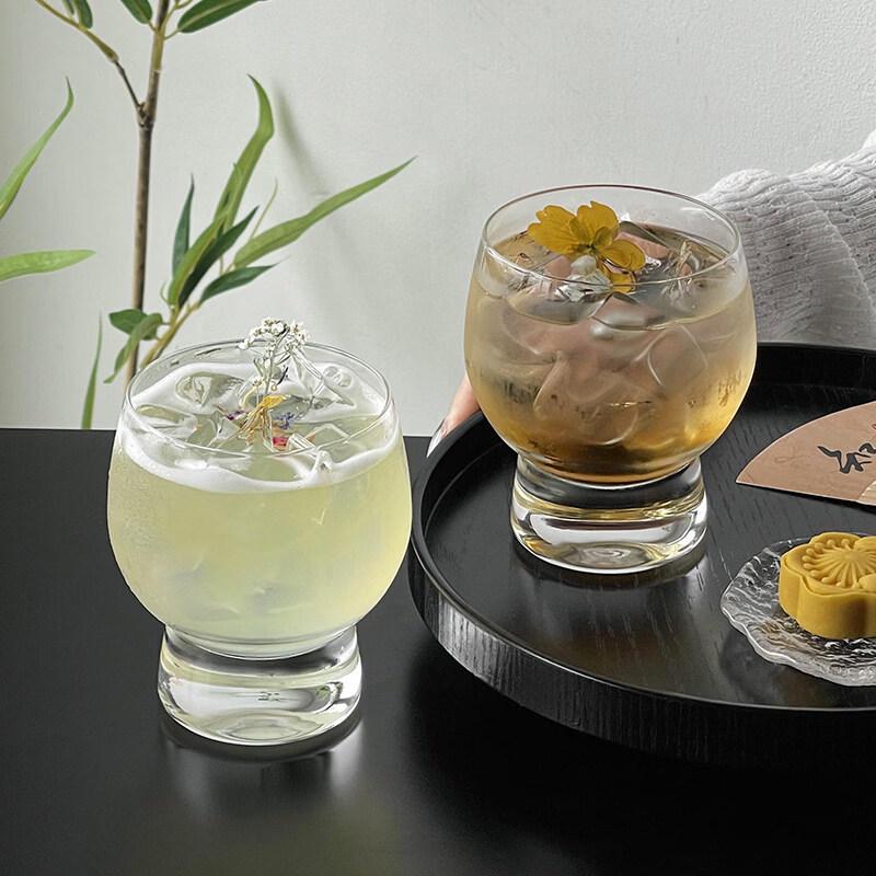 ZISIZ High-Footed Transparent Drum Glass Cup