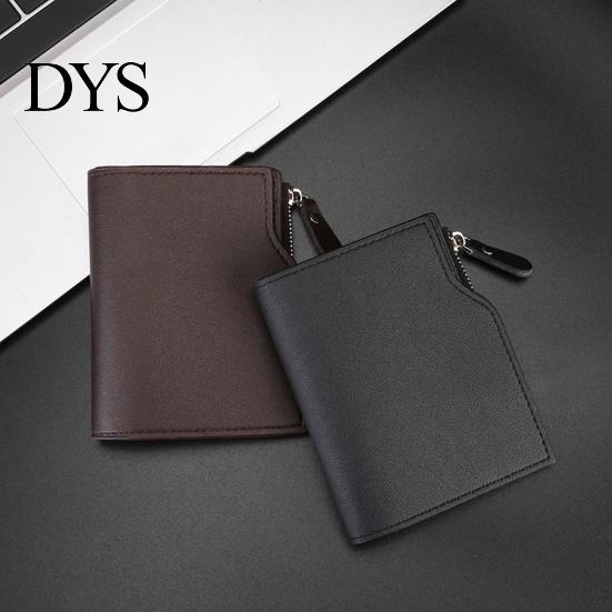 Cash Compartment Wallet Men Short Card Slim Tri-fold Large Capacity Holder Multi-card Slot with ID Window Zipper Coin Pocket Gift for Father Husband