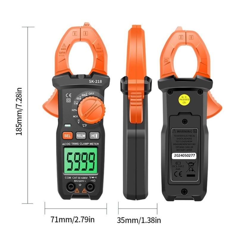 SK-218 Intelligent Clamp Multimeter for Current Up to 600A with Backlit Display and 26mm Large Jaw Opening