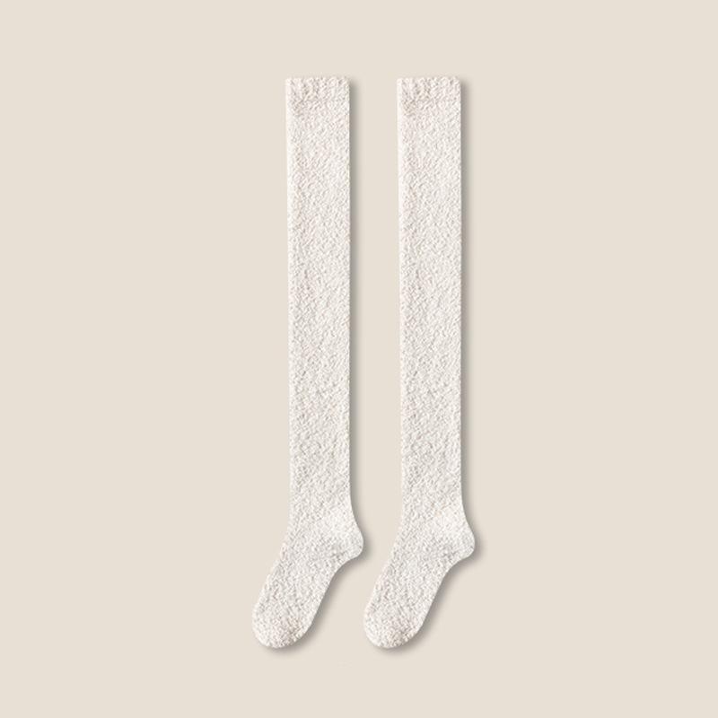 Winter Warm Coral Fleece Over-knee High Socks for Women Plush Home Sleep Floor Long Socking Jk Solid Soft Thigh High Fun Sock