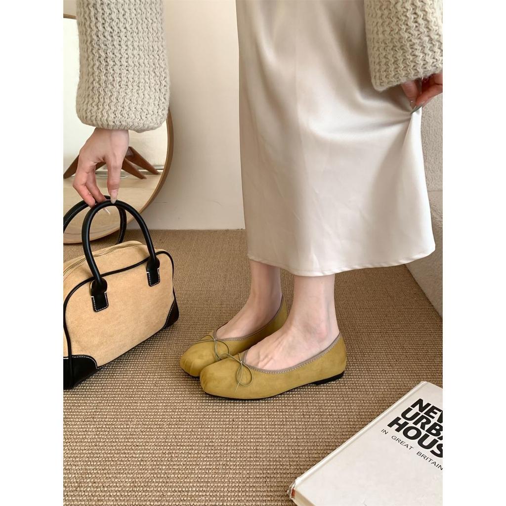 French flat bottom light mouth ballet silver single shoes women's autumn new models Jue Jue Zi foreign style bow lazy ladyshoes
