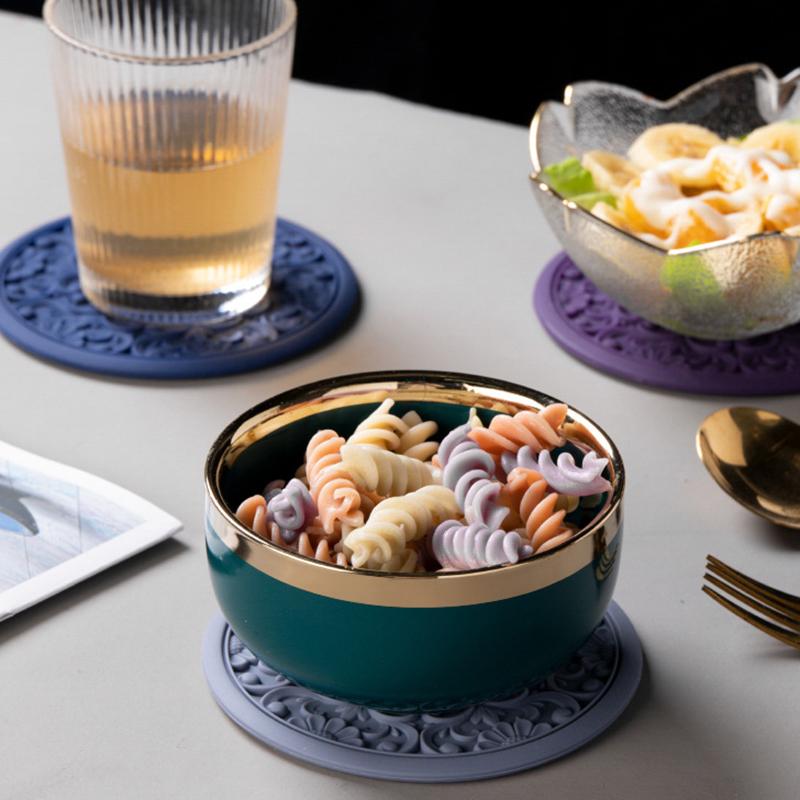 3pcs/Set Silicone Tableware Mat Vintage Hollow Carving Silicone Pad Heat-insulated Bowl Cup Pot Placemat Home Table Decor