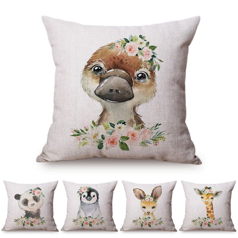 Exquisite Ornaments Unisex Nordic Animals Koala Duckling Bunny Pillow Case Cute Birthday Gift Kid's Room Sofa Decoration Car Linen Cushion Cover Cojines