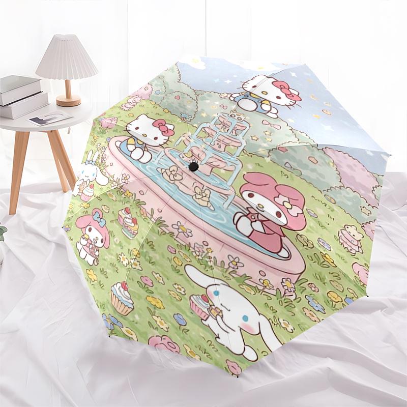 

1pc Hello Kitty & Friends Automatic Opening Folding Umbrella - Portable 3-Fold Design with Iron Frame, Outdoor Rain Protection for Fans, Travelers, Ev