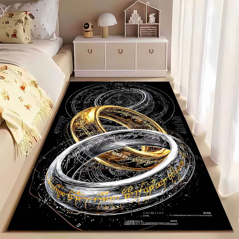 Golden Rings with Elvish Script suitable as a non-slip mat for the living room or bedroom sofa
