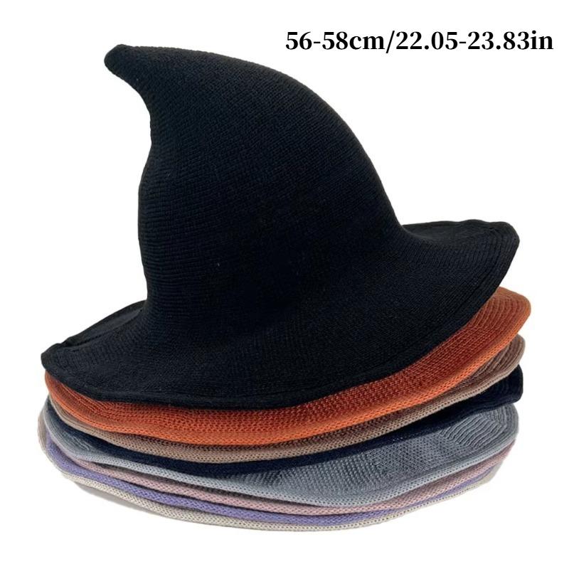 Halloween Witch Hat Long Point Hat Knitted Cap for Women Halloween Party Hat Magical Hat Festival Party Cosplay Decoration