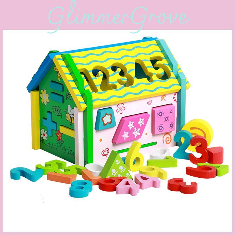 Wooden Educational Toy House With Number Shapes For Early Learning And Cognitive Development