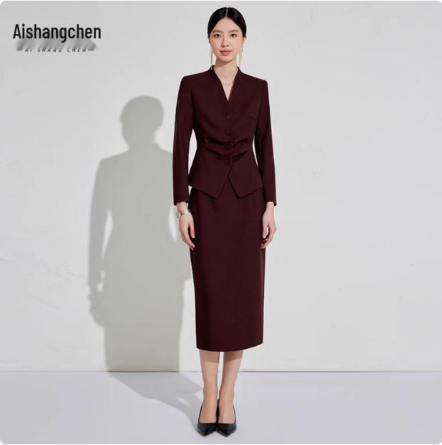 Aishangchen Women's Red Classic High-End Suit Set for Autumn/Winter Commute and Workwear