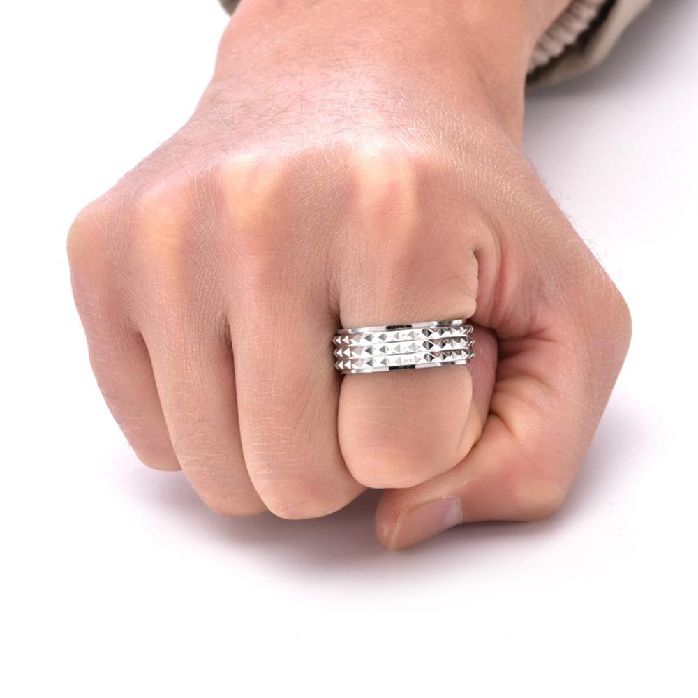 Men's 8MM Rotatable Pyramid Titanium Steel Ring Adjustable Spinner Stress Relief Jewelry Casual Fashion Gift for Him