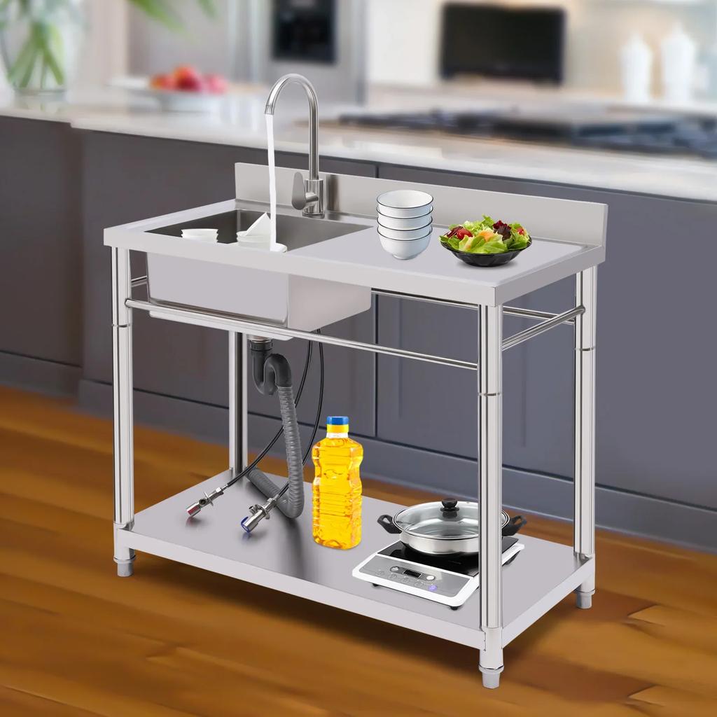 Stainless Steel Commercial Sink W/ Stand,Heavy-Gauge Utility Sink for Kitchen,Laundry (220LBS Capacity),Free Standing Prep Table