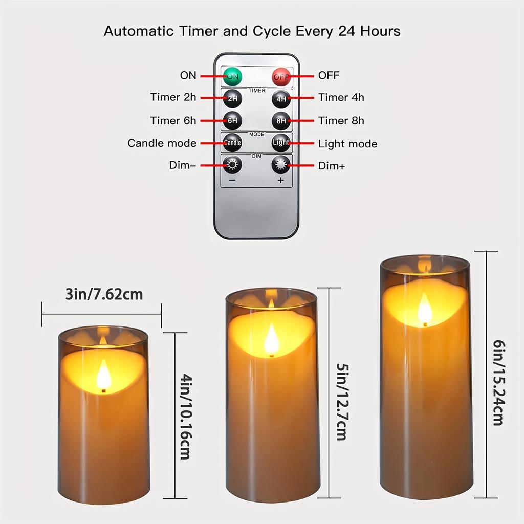 3Pcs/set LED Candle Light Electronic Battery Flickering Fake Tealight with Remote Control Timer for Christmas Wedding LED Lights