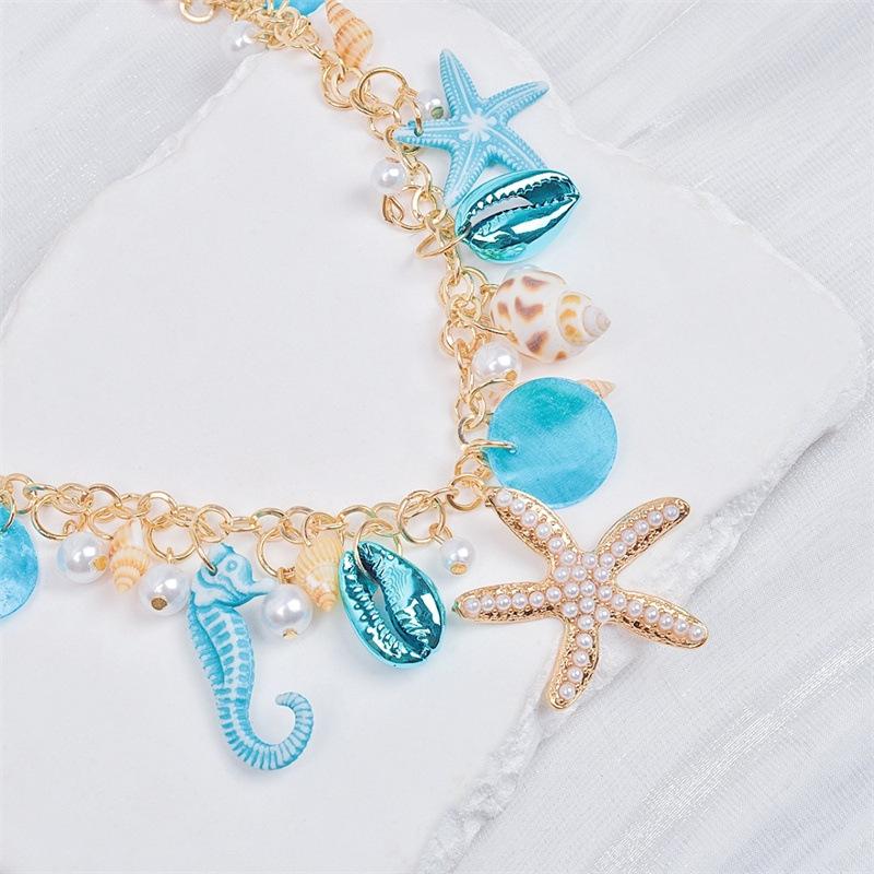 Bohemian style summer beach shell necklace women's beach degree pearl starfish conch exaggerated necklace colorful fashion necklace