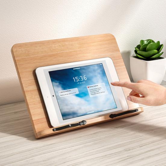 Wooden Book Stand 8 Levels Adjustable Reading Holder with Page Clip Multi-functional Music Score Cookbook Recipe Laptop Tablet Holder